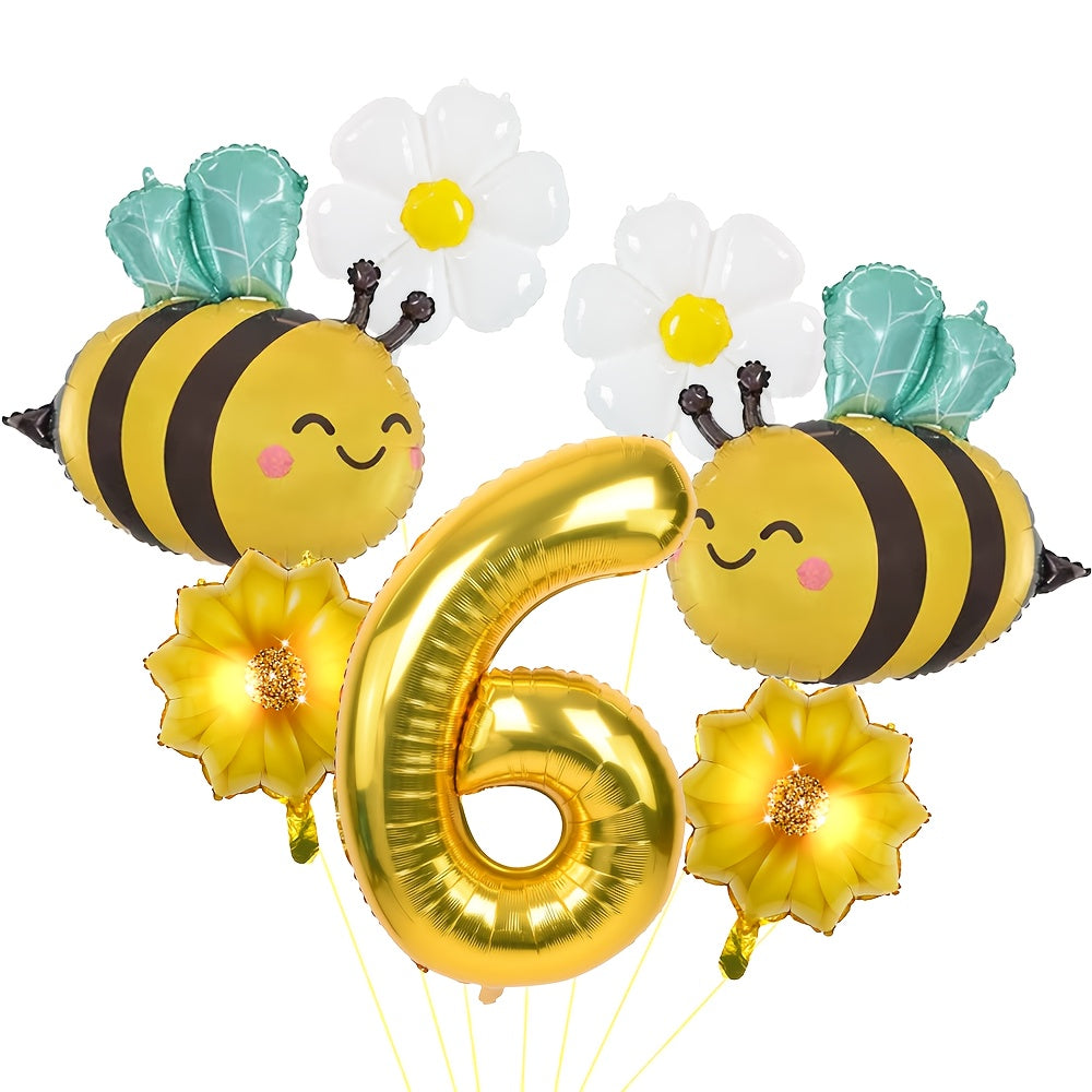 Set de Globos "Bee Party" con Números Dorados 🐝🌼