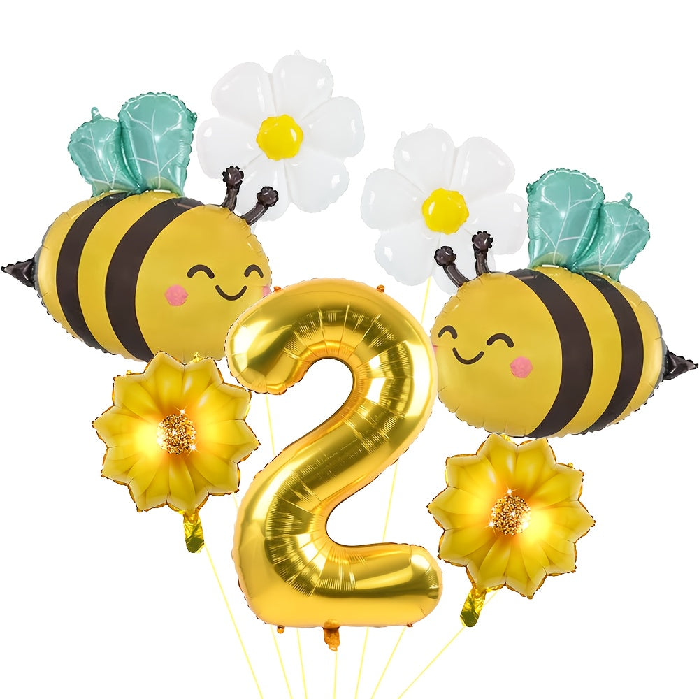 Set de Globos "Bee Party" con Números Dorados 🐝🌼