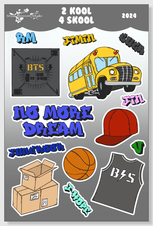 Sticker sheet inspirada en BTS 2 Kool 4 Skool, fan-made importado