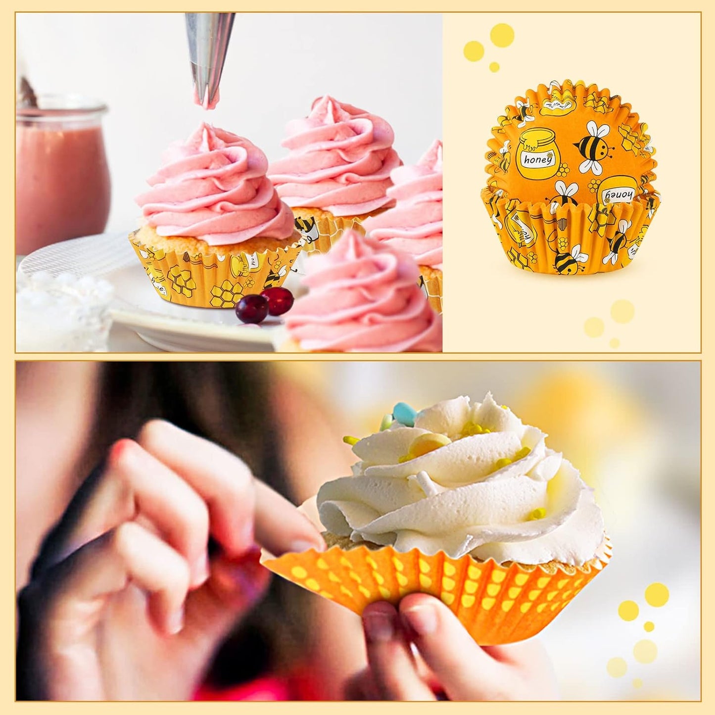 Set de 450 envolturas para cupcakes “Bee Party” 🐝🧁✨