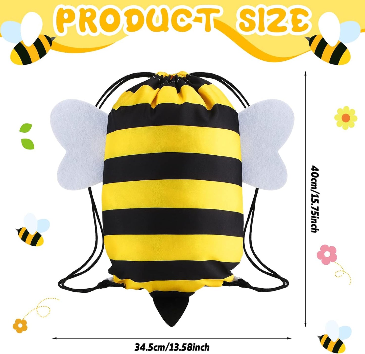 🐝🎒 Set de 12 Mochilas/Bolsas con Cordón “Bee Party”
