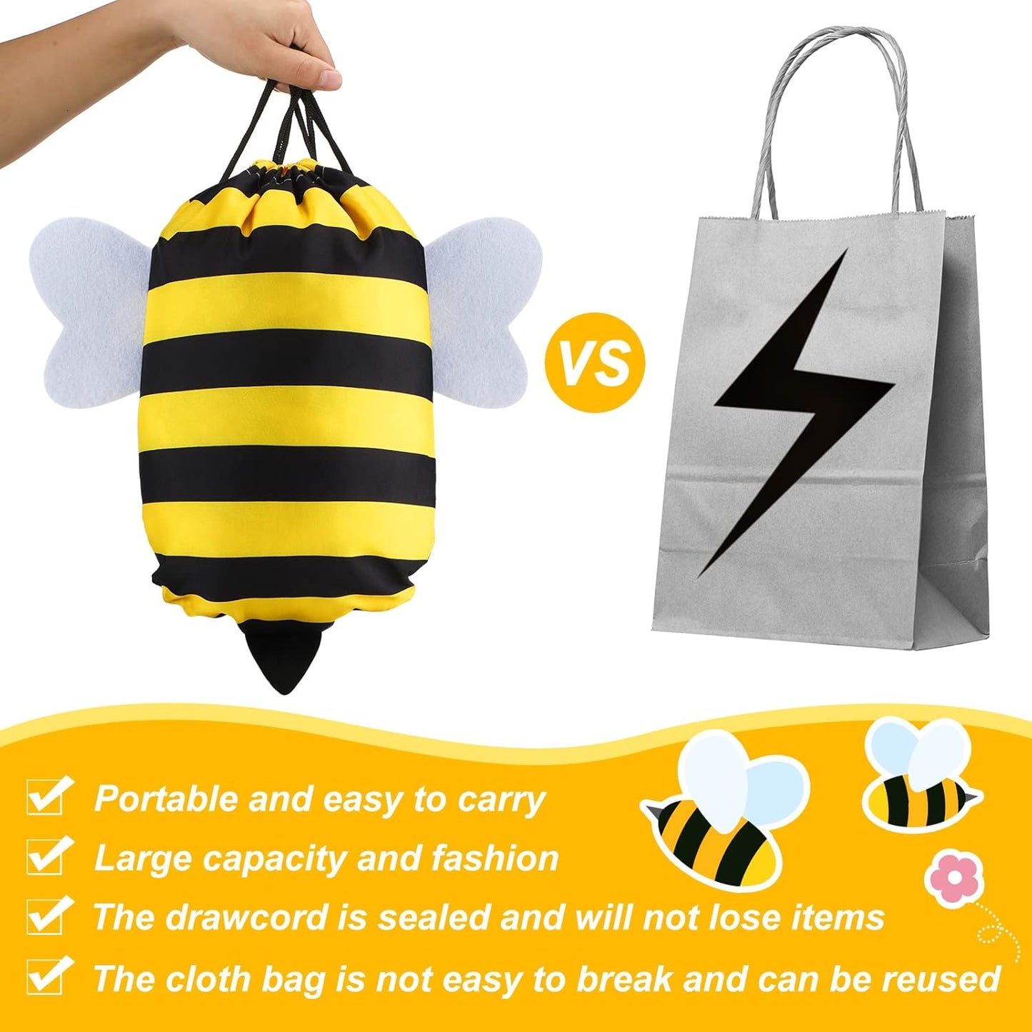 🐝🎒 Set de 12 Mochilas/Bolsas con Cordón “Bee Party”