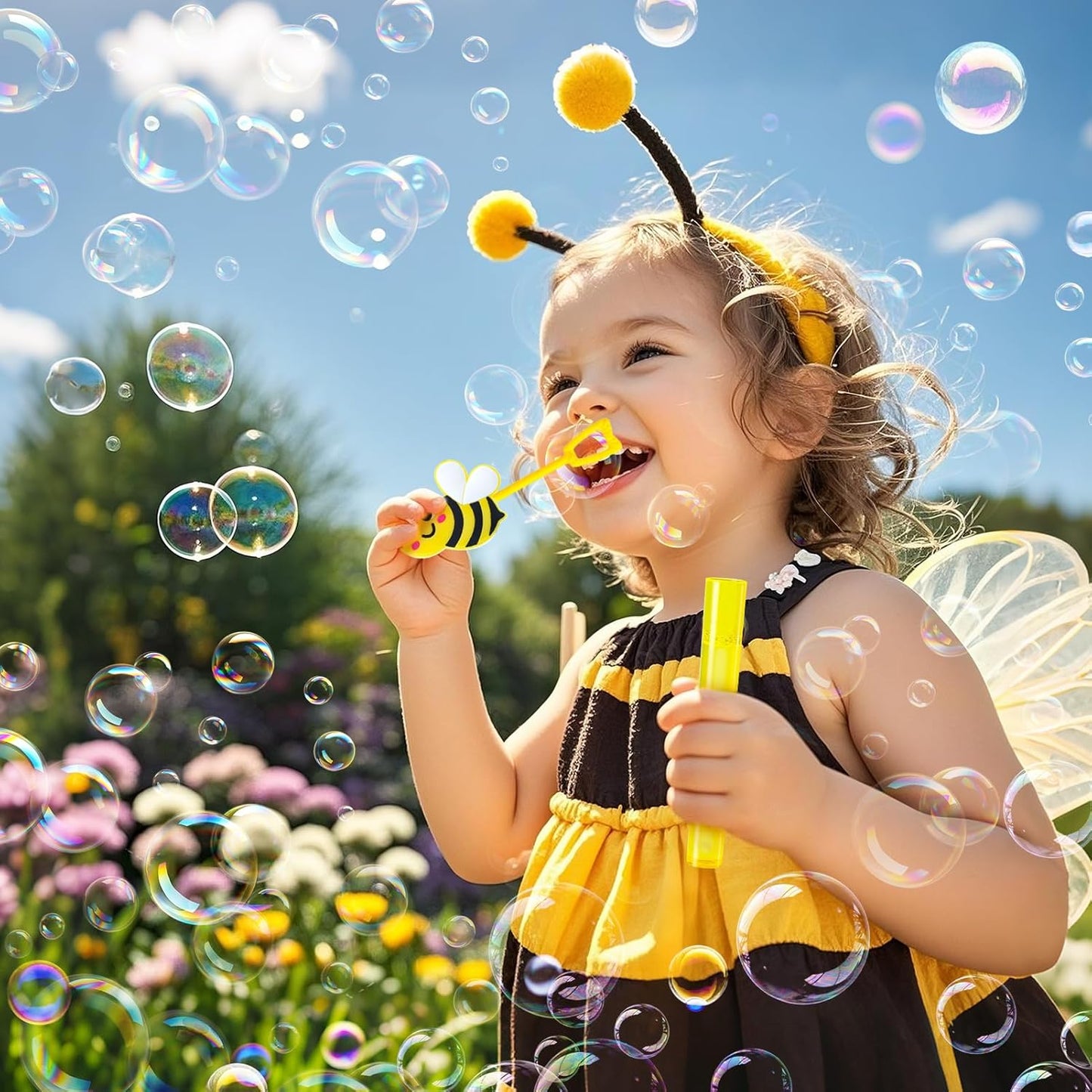 🐝🫧Recuerdos “Bee Party Fun” – Set de 24 Varitas de burbujas
