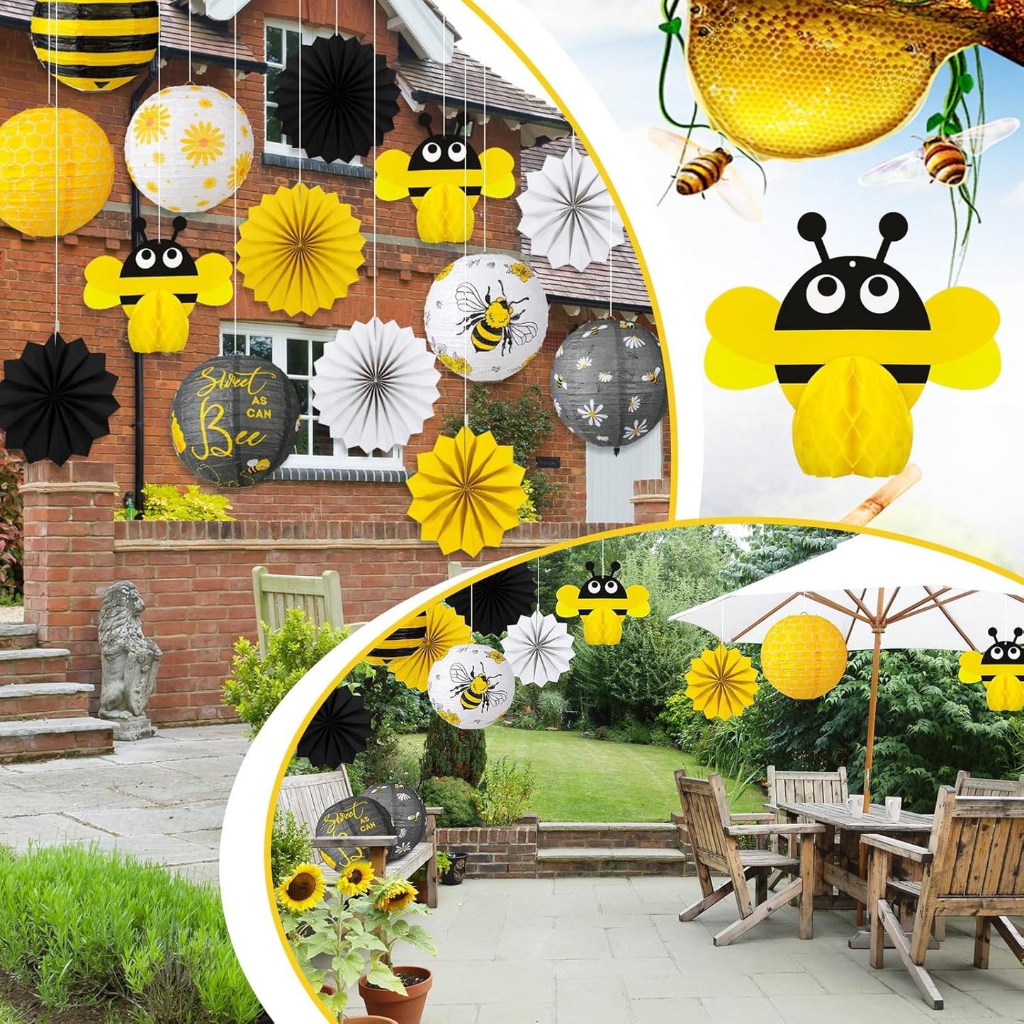 Kit “Bee Party Glow” – Set de 18 Decoraciones Colgantes