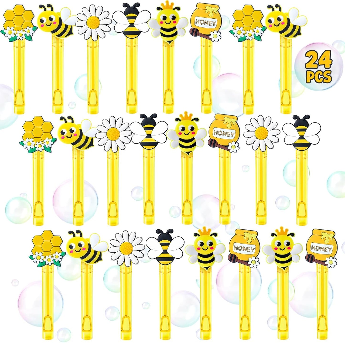🐝🫧Recuerdos “Bee Party Fun” – Set de 24 Varitas de burbujas