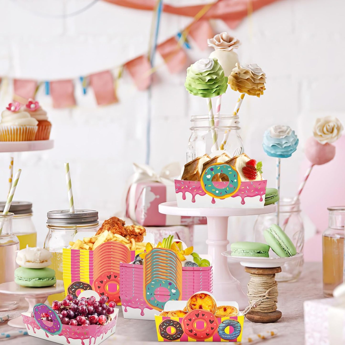 🍩 Set de 24 Bandejas de Papel "Donut Party"