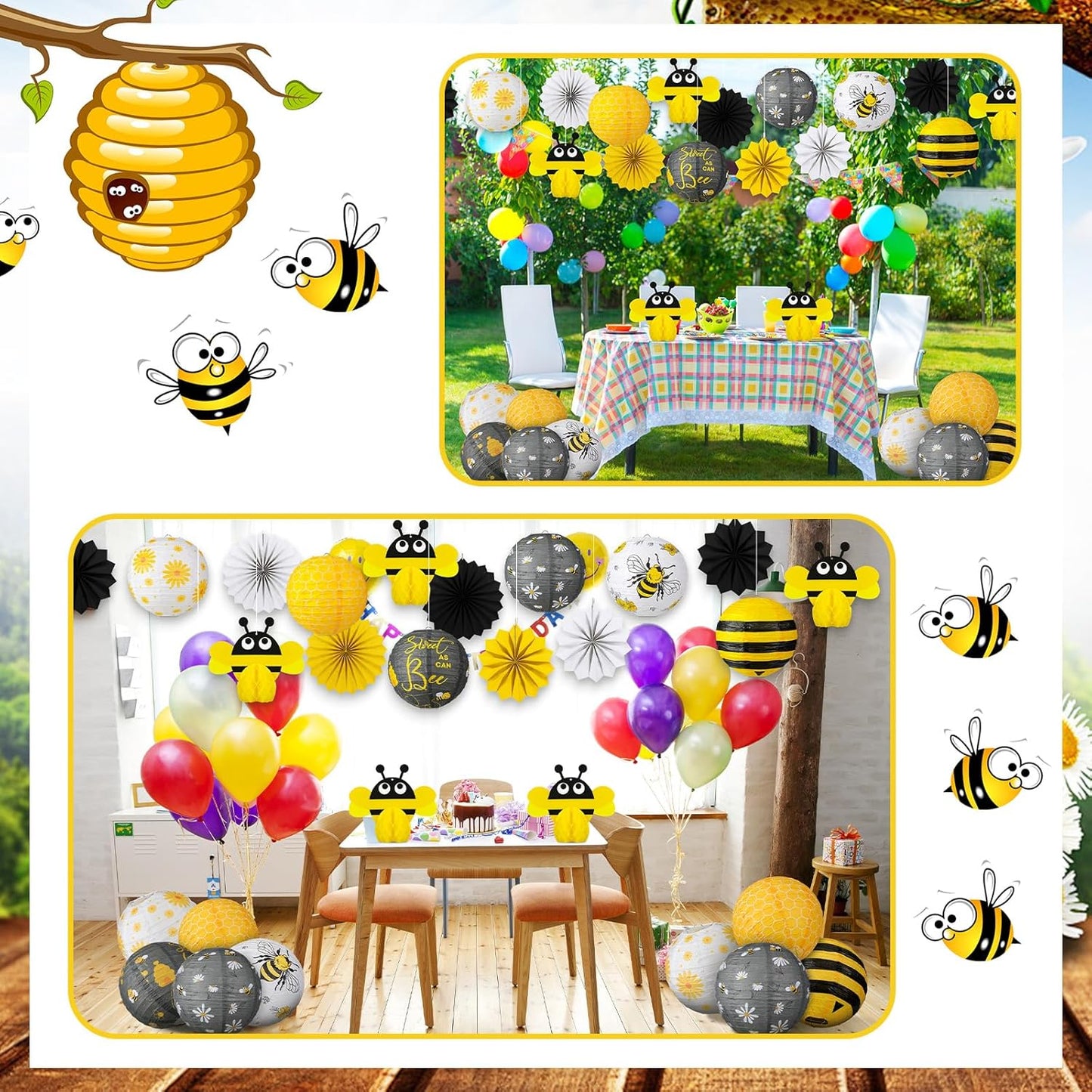 Kit “Bee Party Glow” – Set de 18 Decoraciones Colgantes
