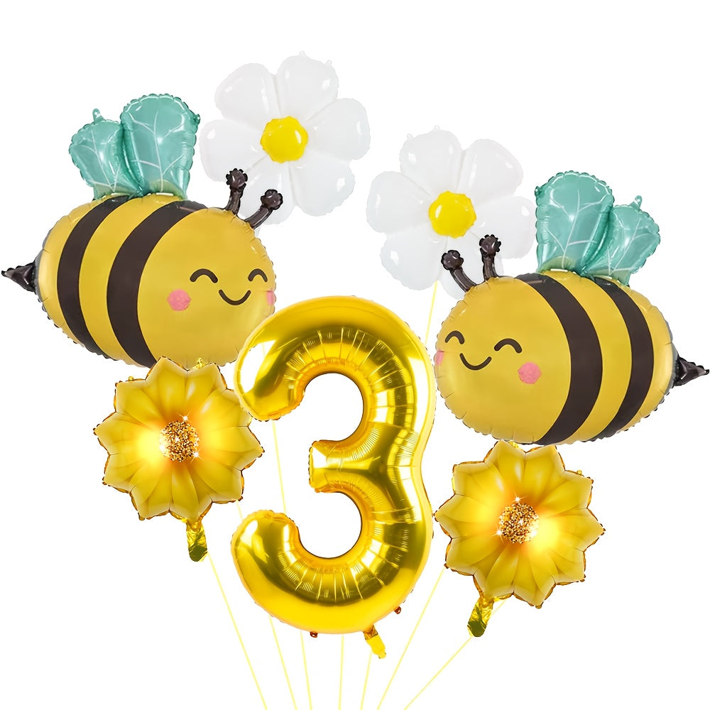 Set de Globos "Bee Party" con Números Dorados 🐝🌼