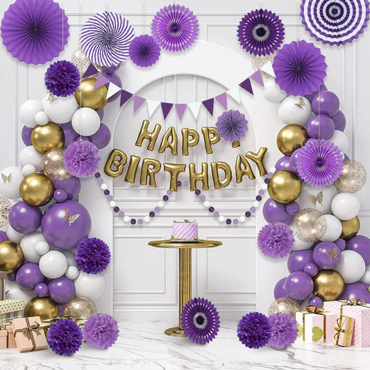 Set Abanicos/Pompones Morados (21 piezas) 💜