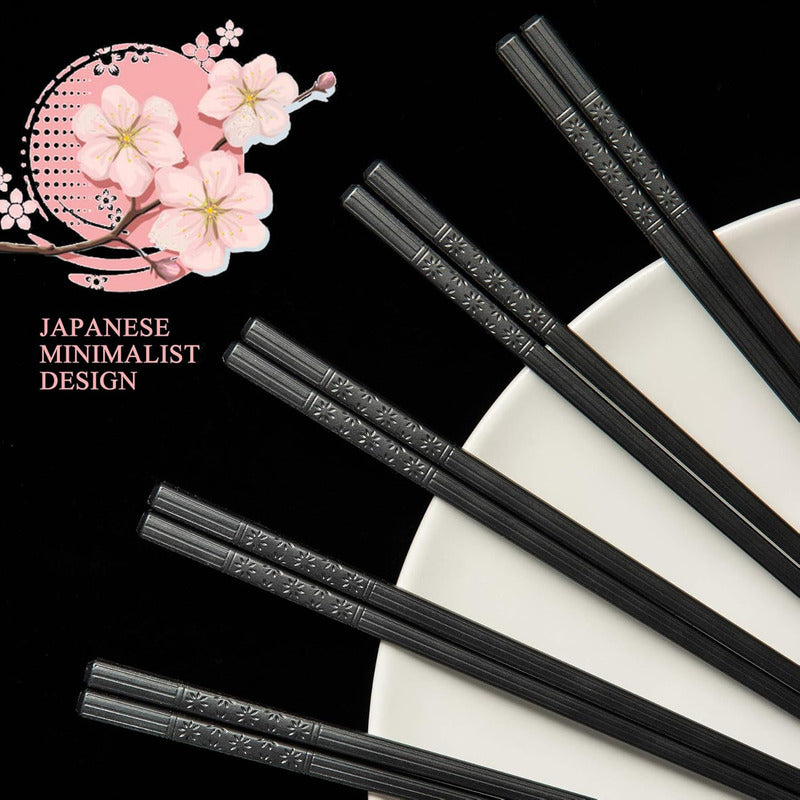Set de Palillos Japoneses Sakura Black (x5 pares de palillos) 🍣🌸
