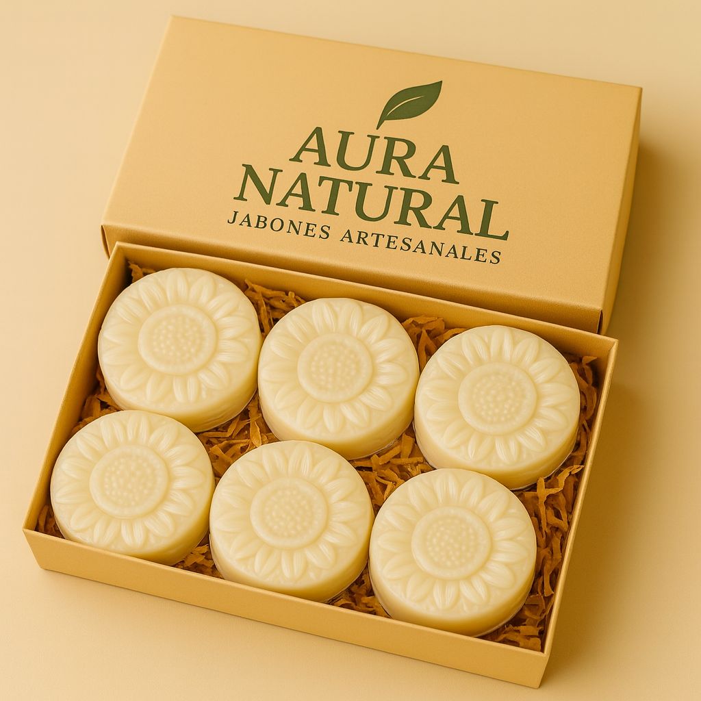 Jabón artesanal de arroz con vitamina E Aura Natural disponible en packs de 1, 3, 6 y 12 unidades en SakuPop RD.
