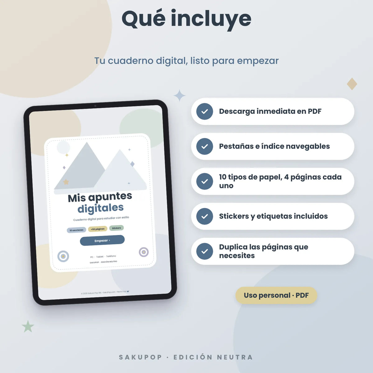 Apuntes digitales con pestañas | Cuaderno digital PDF