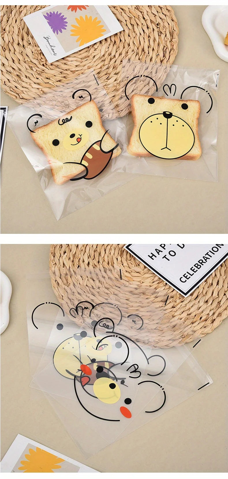 100 Bolsas Autoadhesivas con Diseño de Oso