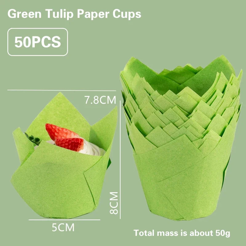 Set 50 Moldes papel Tulipán para Cupcakes 🧁🌷