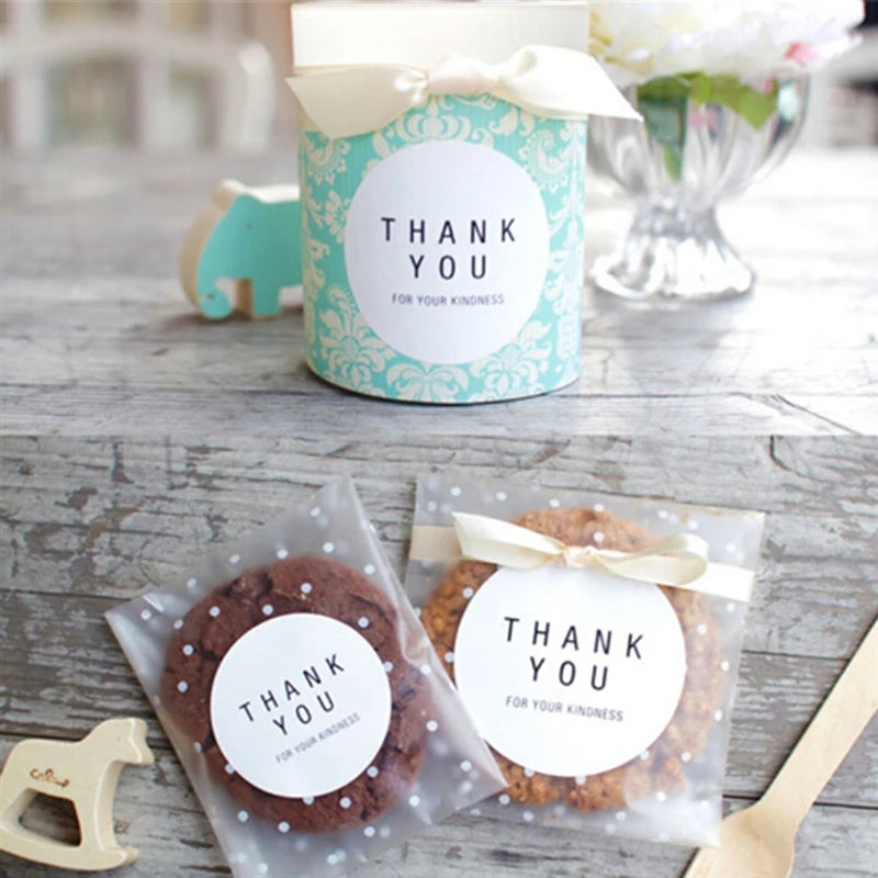 100Pcs Bolsas Transparentes con Puntos Blancos – Autoadhesivas para Dulces y Galletas 🎉🍪