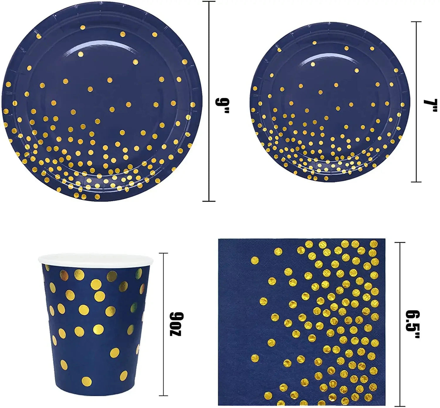 🔵🟡 Set de Fiesta Desechable – Azul con Puntos Dorados