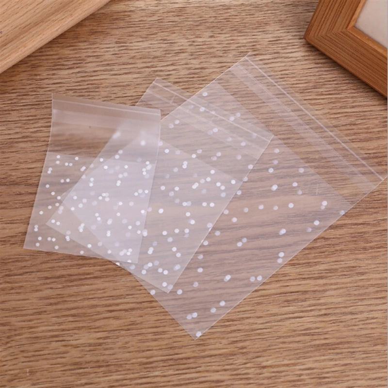 100Pcs Bolsas Transparentes con Puntos Blancos – Autoadhesivas para Dulces y Galletas 🎉🍪