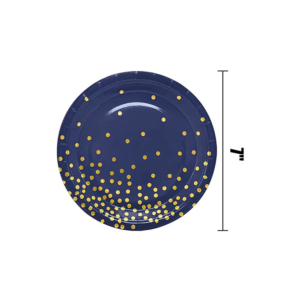 🔵🟡 Set de Fiesta Desechable – Azul con Puntos Dorados