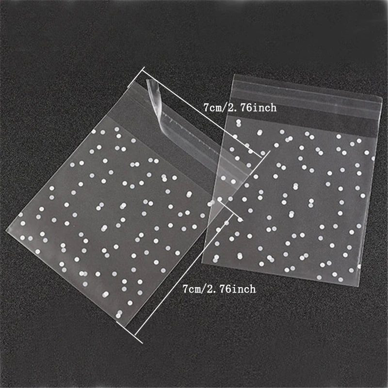 100Pcs Bolsas Transparentes con Puntos Blancos – Autoadhesivas para Dulces y Galletas 🎉🍪