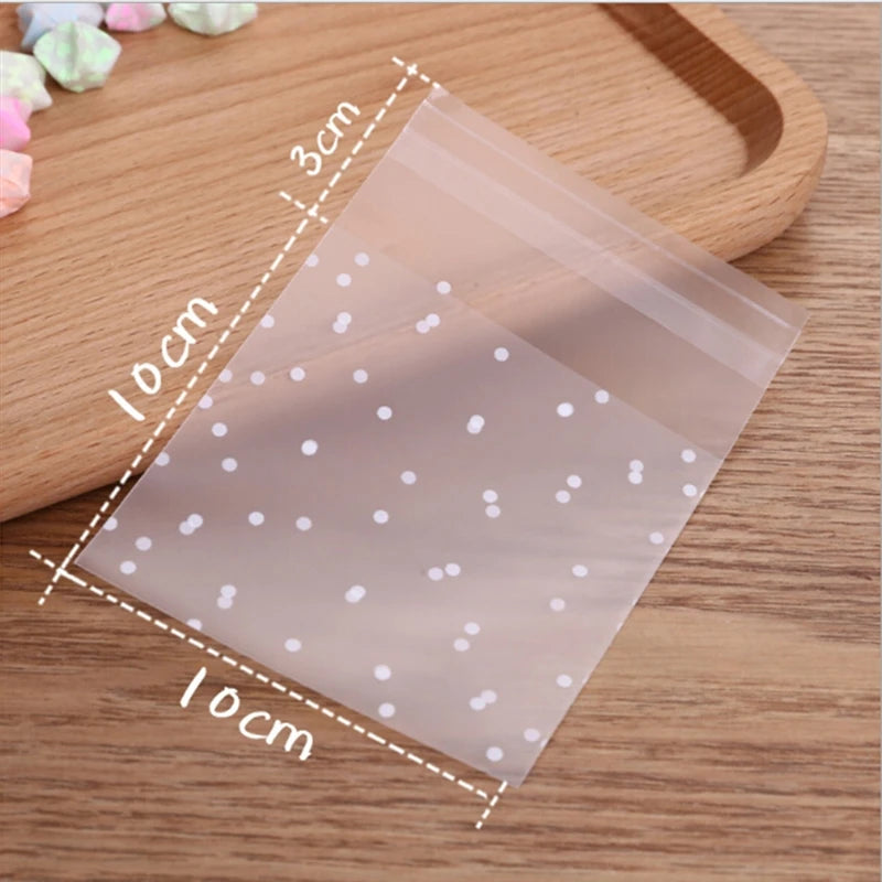 100Pcs Bolsas Transparentes con Puntos Blancos – Autoadhesivas para Dulces y Galletas 🎉🍪