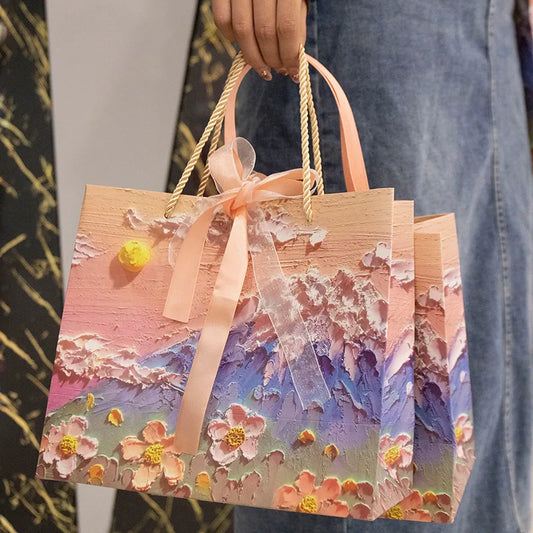 Bolsa de Regalo con Diseño Floral de Pintura al Óleo 🎨💐