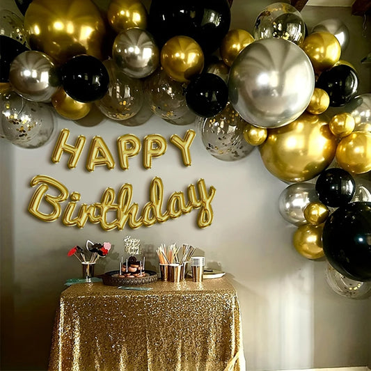 Set de Globos Negro y Dorado con Brillo (25 piezas) 🖤✨