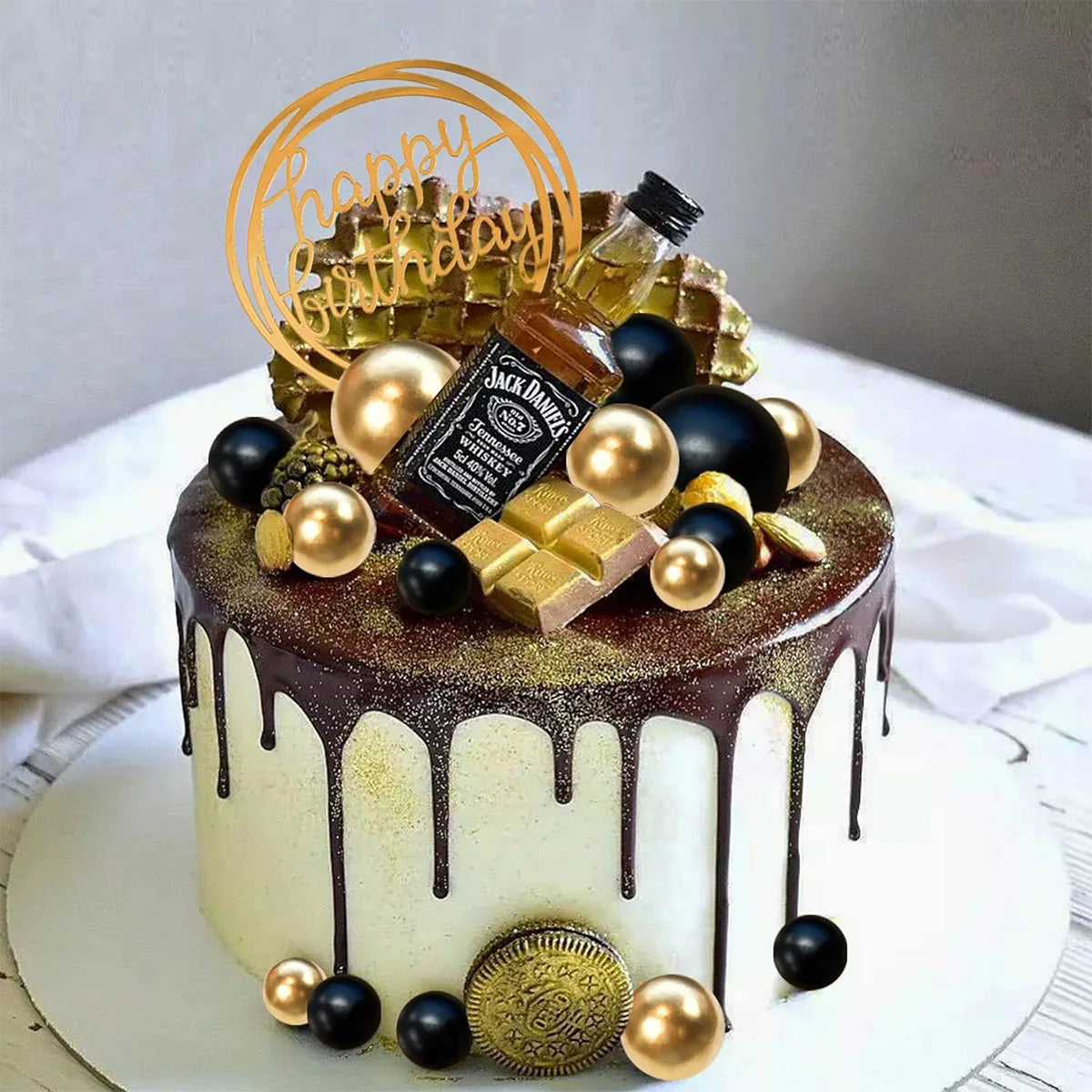 Set de Topper para Pastel (Perlas + “Happy Birthday”) 🍰