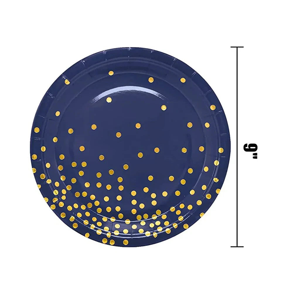 🔵🟡 Set de Fiesta Desechable – Azul con Puntos Dorados