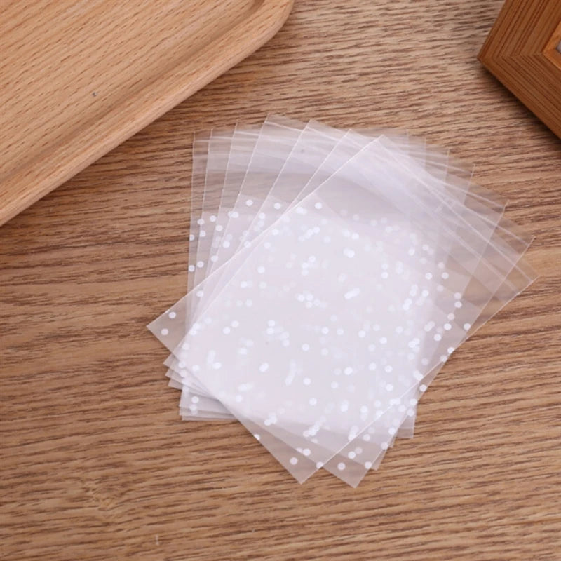 100Pcs Bolsas Transparentes con Puntos Blancos – Autoadhesivas para Dulces y Galletas 🎉🍪
