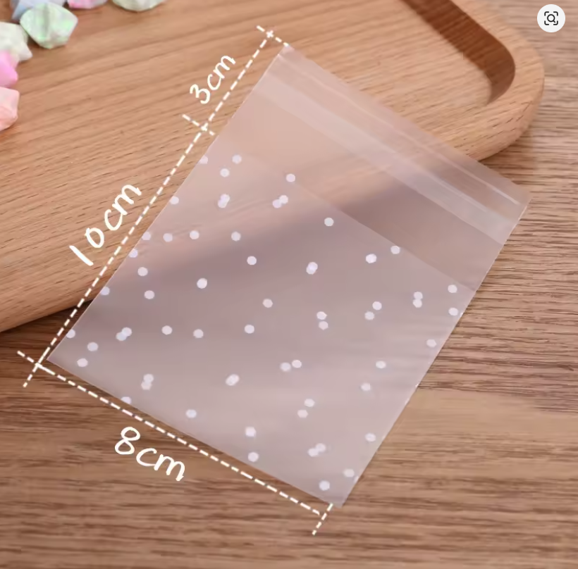100Pcs Bolsas Transparentes con Puntos Blancos – Autoadhesivas para Dulces y Galletas 🎉🍪