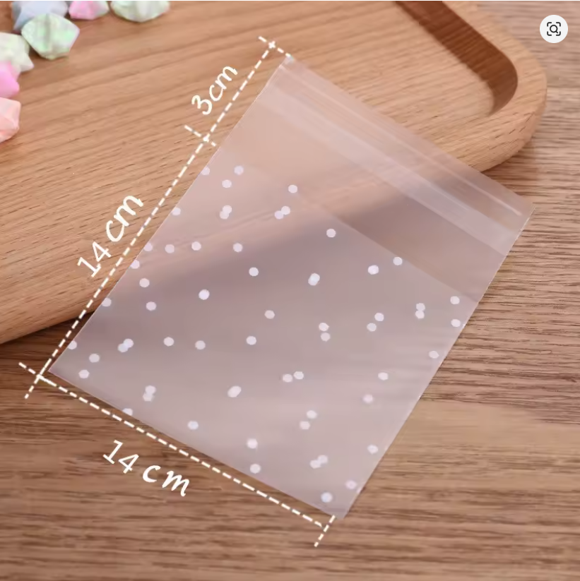 100Pcs Bolsas Transparentes con Puntos Blancos – Autoadhesivas para Dulces y Galletas 🎉🍪