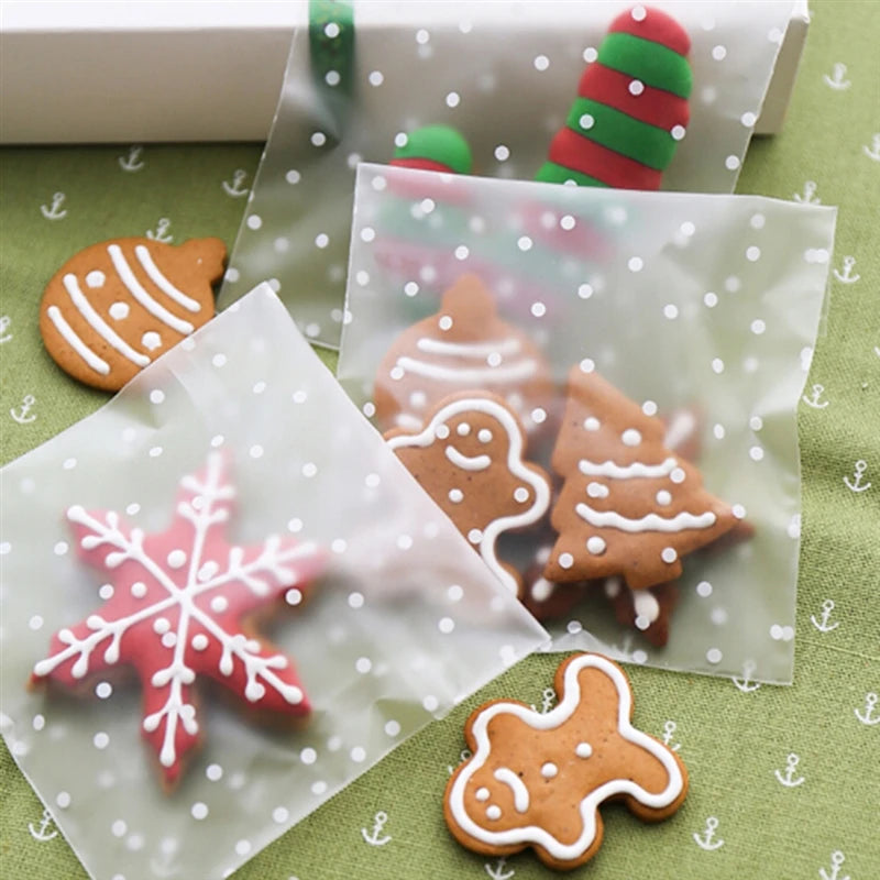 100Pcs Bolsas Transparentes con Puntos Blancos – Autoadhesivas para Dulces y Galletas 🎉🍪