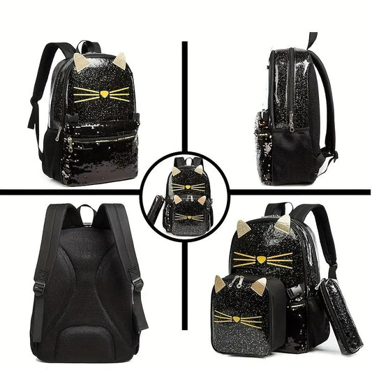 🎒 Mochila Gato Kawaii – Set Escolar 3D 🎒