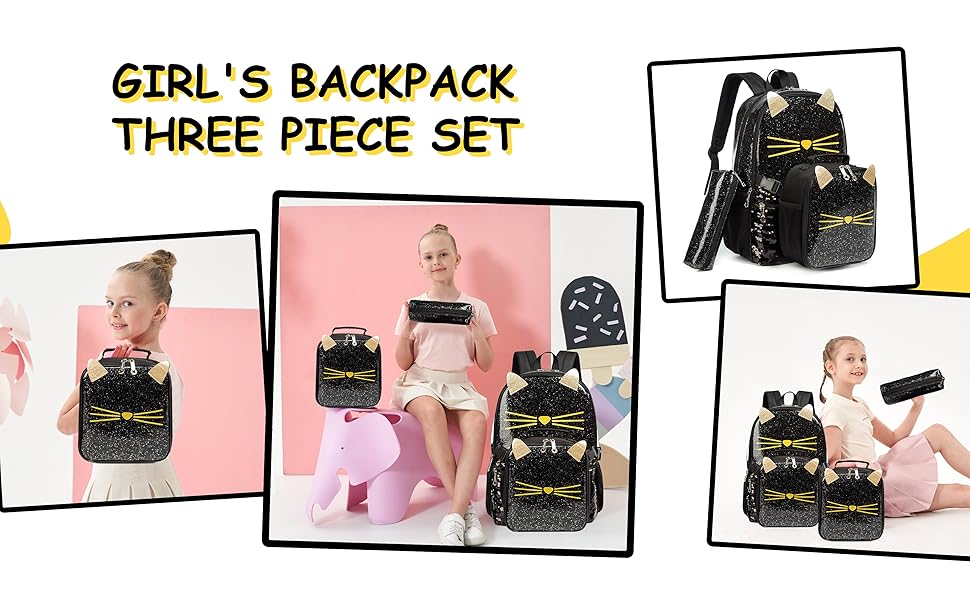 🎒 Mochila Gato Kawaii – Set Escolar 3D 🎒