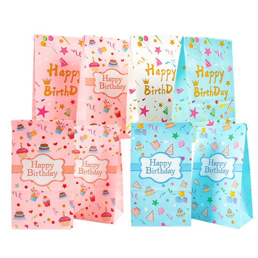 10Pcs Bolsas de Papel Kraft Coloridas "Happy Birthday" 🎉🎁