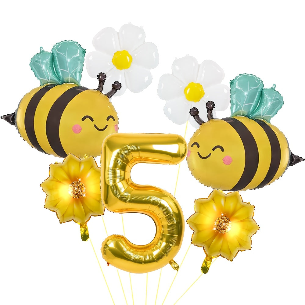 Set de Globos "Bee Party" con Números Dorados 🐝🌼