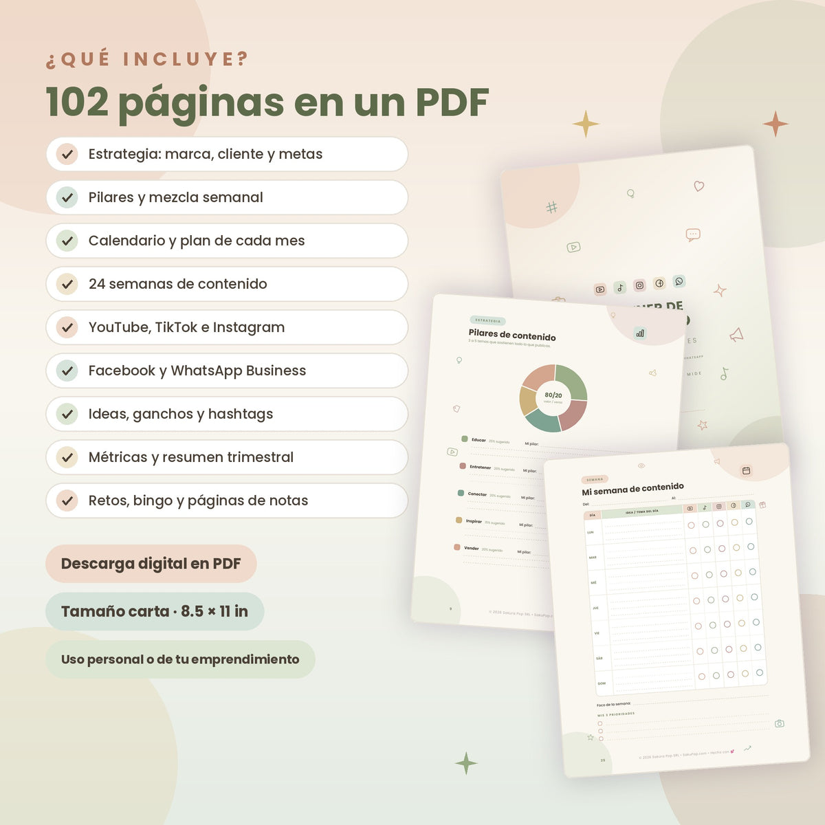 Planner de Contenido para Redes Sociales A4 | Organiza, Crea y Vende Más