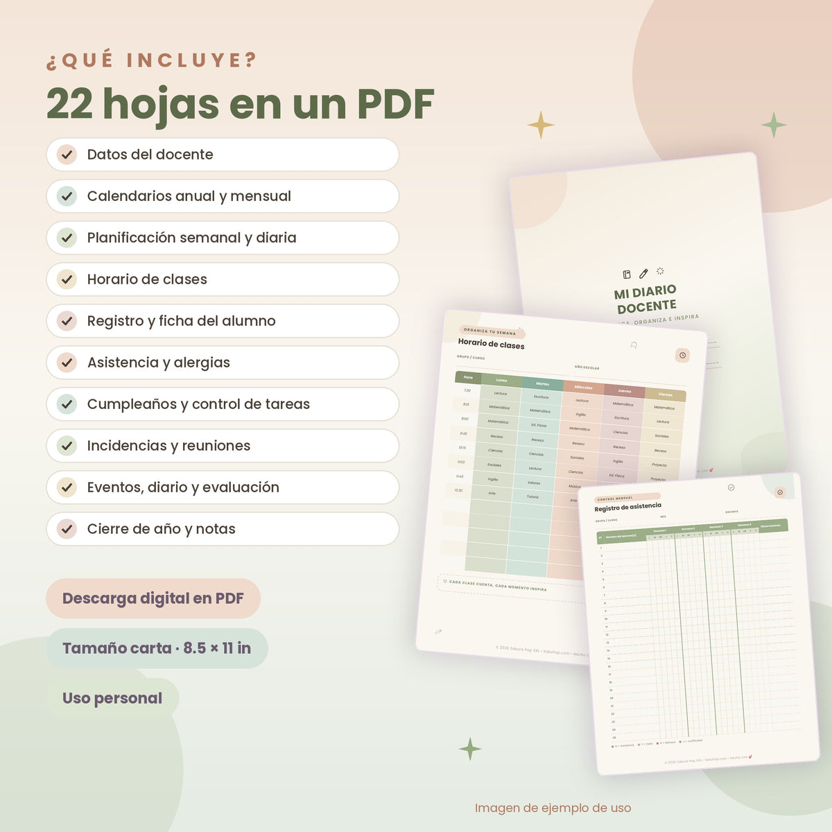 Mi Diario Docente | Agenda y Organizador Escolar PDF Imprimible