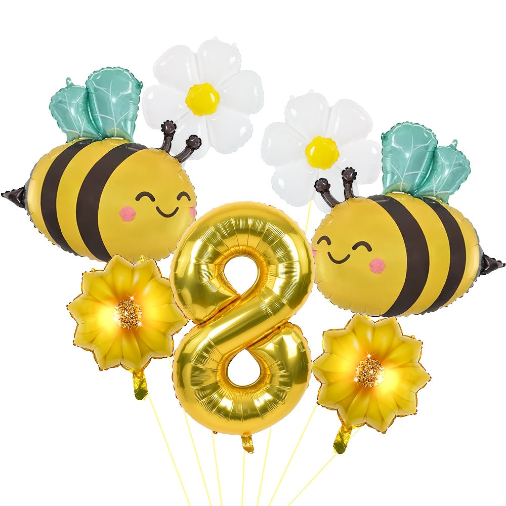 Set de Globos "Bee Party" con Números Dorados 🐝🌼