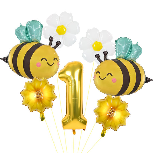 Set de Globos "Bee Party" con Números Dorados 🐝🌼