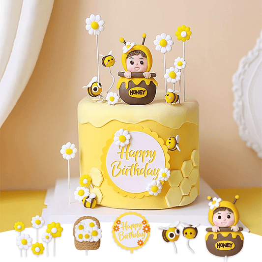 🐝🎂 Decoración “Bee Party” – Set de 11 Figuras 3D para Pastel