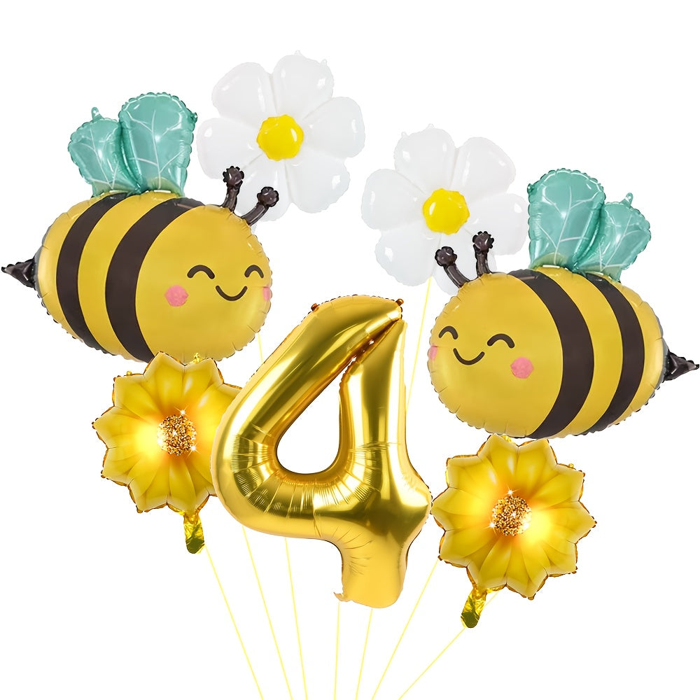 Set de Globos "Bee Party" con Números Dorados 🐝🌼