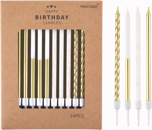 🎂 Velas Doradas Largas PHD CAKE (24 piezas)