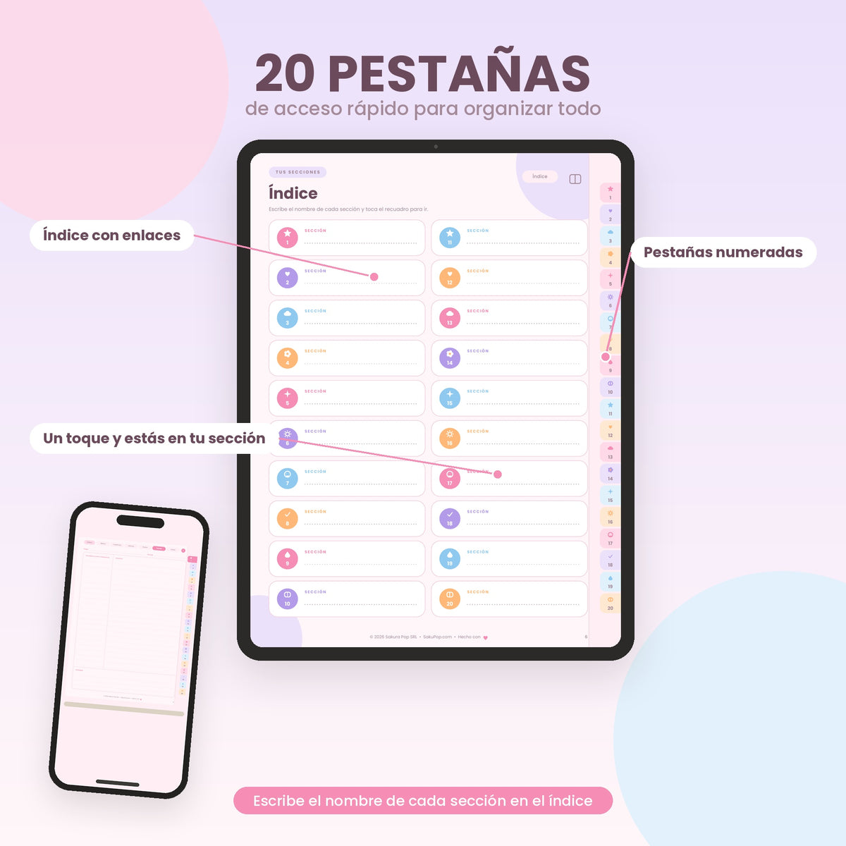 Cuaderno Digital Kawaii Interactivo | 20 Secciones y 6 Tipos de Papel PDF