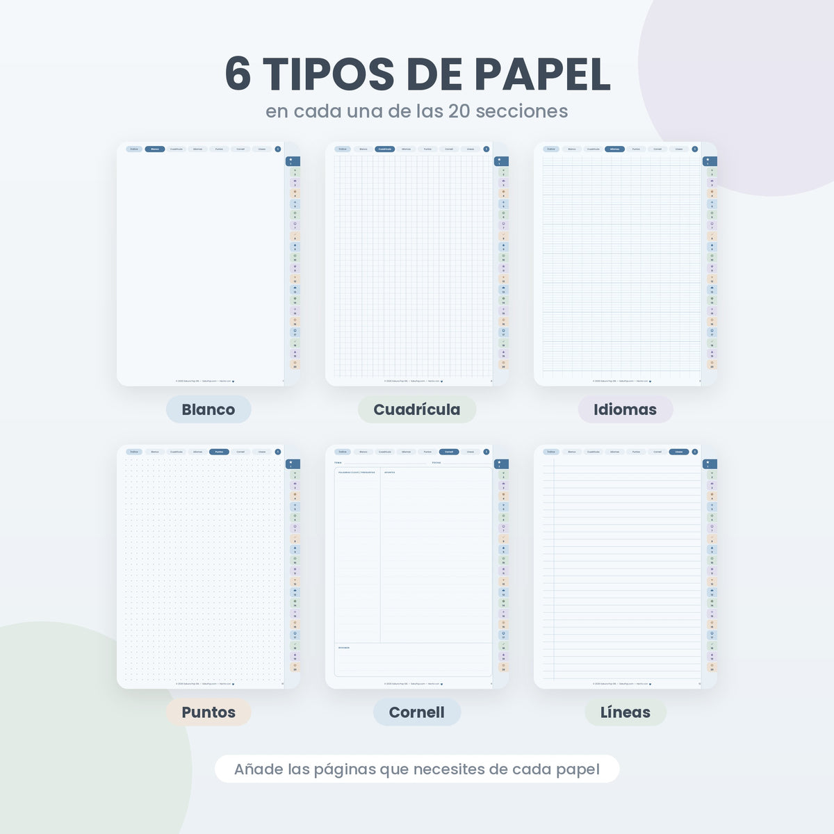 Cuaderno Digital Kawaii Interactivo | 20 Secciones y 6 Tipos de Papel PDF