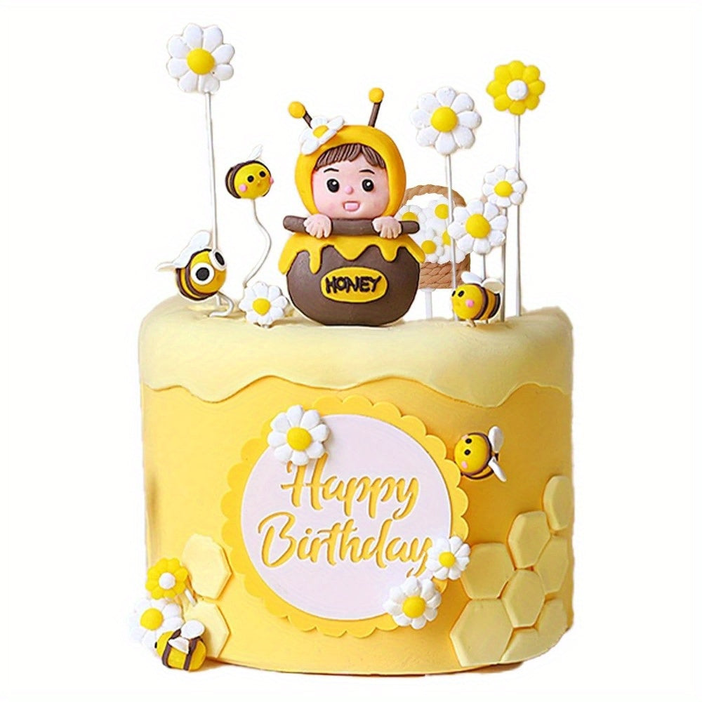 🐝🎂 Decoración “Bee Party” – Set de 11 Figuras 3D para Pastel