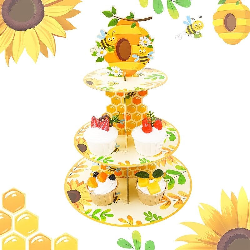 🐝 Torre Exhibidor “Bee Sweet” – Soporte de Cupcakes de 3 Niveles