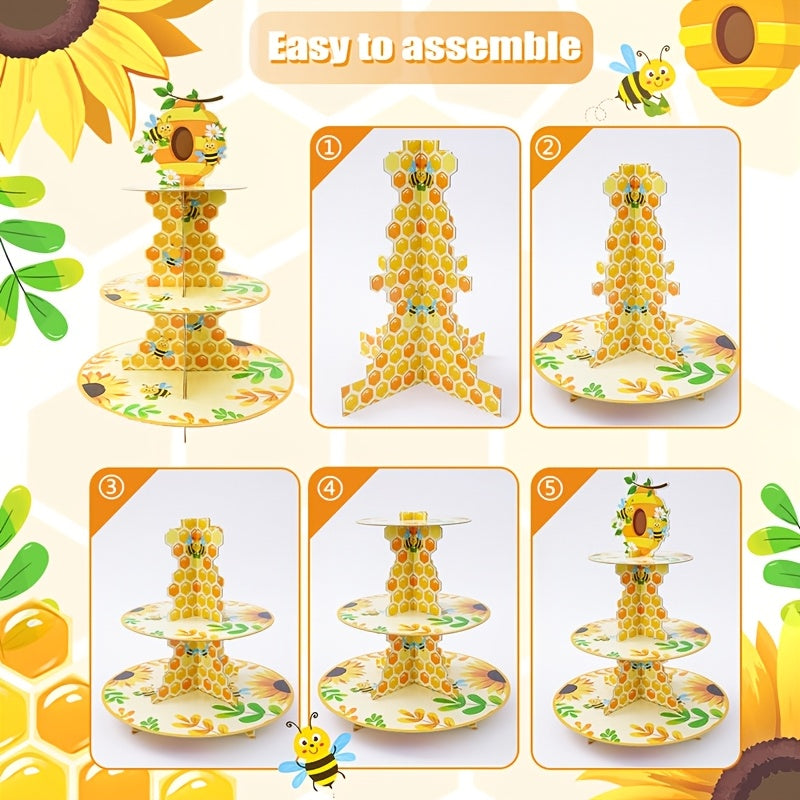 🐝 Torre Exhibidor “Bee Sweet” – Soporte de Cupcakes de 3 Niveles