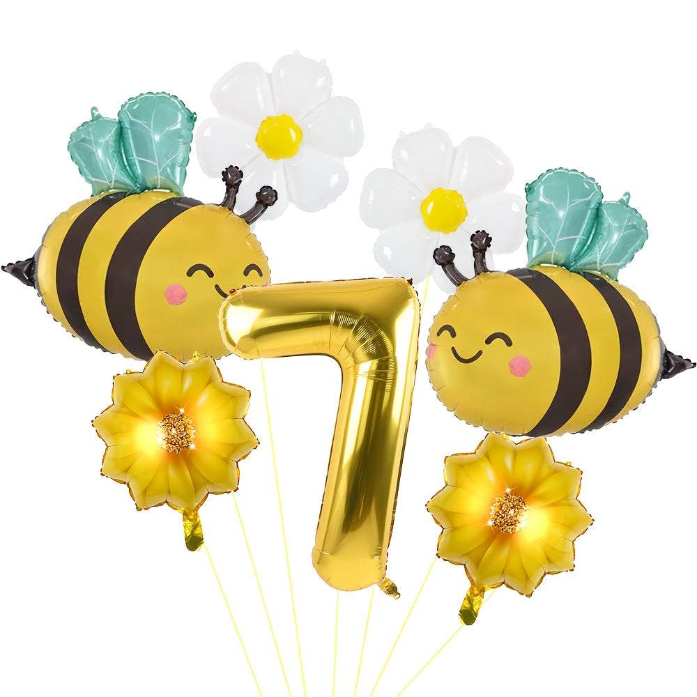 Set de Globos "Bee Party" con Números Dorados 🐝🌼