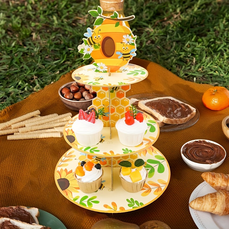 🐝 Torre Exhibidor “Bee Sweet” – Soporte de Cupcakes de 3 Niveles
